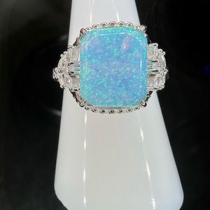 925 Sterling Silver Light Blue Fire Opal Ring Size 8